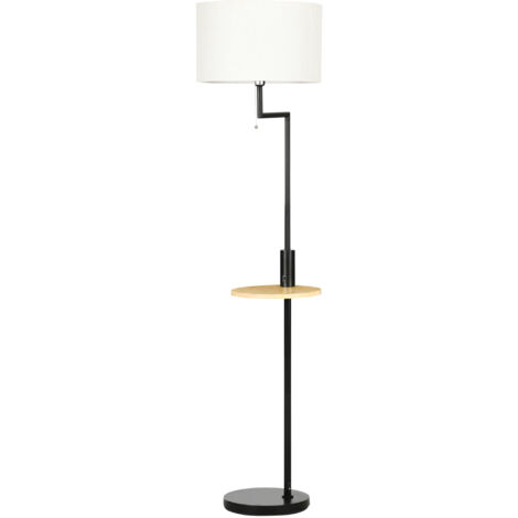 Lampadaire d'intérieur Lampadaire avec étagère, lampe sur pied, tirette à chaînette, douille E27, 40 W, bambou, naturel et noir