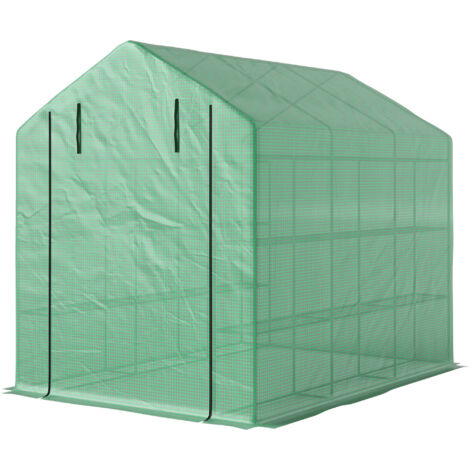 Serre de jardin Serre de jardin serre d'hivernage avec étagères 3 niveaux porte enroulable tube en acier 244 x 180 x 210 cm vert (1/5)