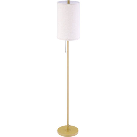 Lampadaire d'intérieur Lampadaire élégant en acier avec abat-jour en tissu, lampe de salon, interrupteur à chaînette, doré et blanc
