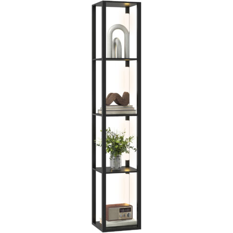 Lampadaire d'intérieur Lampadaire avec étagères 4 niveaux dimmable LED variateur d'intensité interrupteur à pied pour salon chambre bureau noir