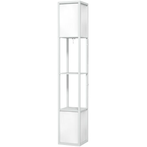 Lampadaire d'intérieur Lampadaire sur pied salon, lampe salon moderne, lampadaire avec étagères, abat-jour en tissu et double éclairage, blanc