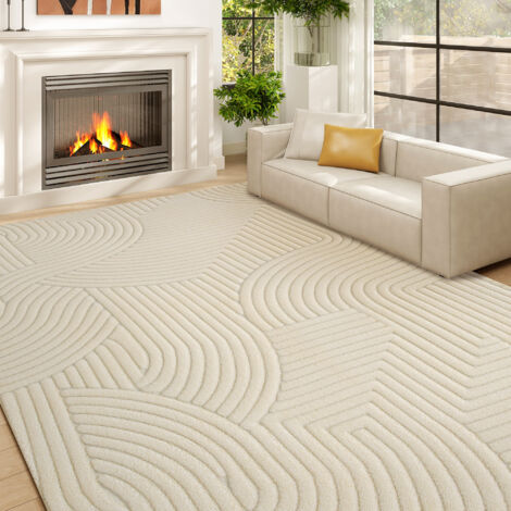 Cloison amovible Tapis salon 160 x 120 cm, tapis à poils épais géométrique, moelleux et antidérapant, crème (1/5)
