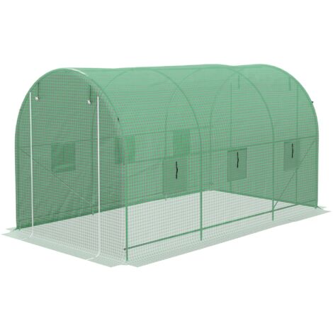 Serre de jardin Serre de Jardin Tunnel Surface Sol 8 m² 4L x 2l x 2,05H m châssis Tubulaire Porte zippée 6 fenêtres enroulables vert (1/5)