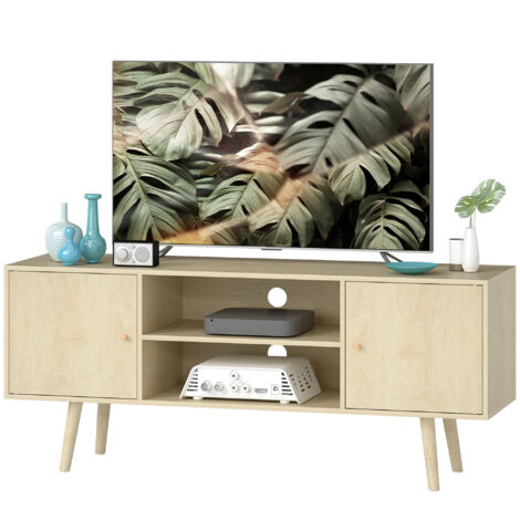 Meuble TV Meuble TV meuble télé pour téléviseur jusqu'à 55 pouces 2 placards et 2 étagères ouvertes 120x34x50cm effet bois naturel (1/5)