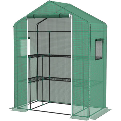Serre de jardin Serre de jardin avec 1 porte, 2 fenetres et 2 étagères en forme de U pour Légumes Plantes Fleurs Bâche PE 140x73x190 cm (1/5)