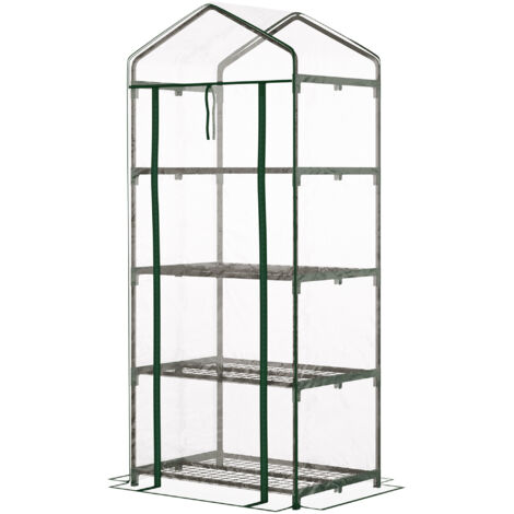 Serre de jardin Outsunny Serre de jardin avec étagères 4 niveaux, serre de balcon, bâche renforcée PVC, châssis en acier, porte zippée, pour légumes plante fleurs, intérieur et extérieur, 70x50x160cm,