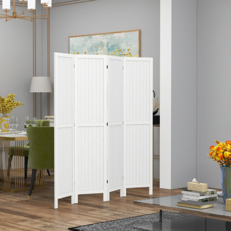 Cloison amovible Paravent en bois séparateur de pièce closion intérieur pliable 4 panneaux en bois 160 x 170 cm blanc