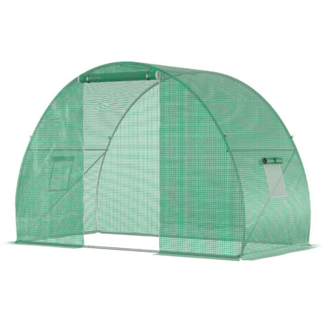Serre de jardin Outsunny Serre de Jardin Tunnel serre d'hivernage Surface Sol 4,5 m² dim. 3L x 1,5l x 2H m châssis Tubulaire renforcé Porte zippée 2 fenêtres enroulables Vert (1/5)