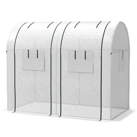 Serre de jardin Serre de jardin 1,8 m² serre à tomates 2 portes zippées déroulantes 4 fenêtres enroulables acier PE 135 g/m² blanc (1/5)