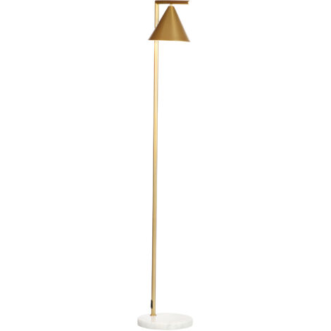 Lampadaire d'intérieur Lampadaire sur pied salon en acier avec abat-jour conique orientable base marbre 40W 35 x 26 x 153 cm doré