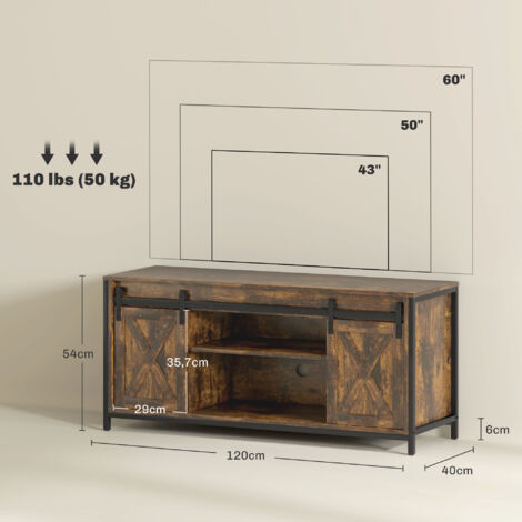 Meuble TV Meuble TV en forme de V pour téléviseurs jusqu'à 60 pouces, meuble bas avec 2 placards et 2 étagères, meuble TV pour salon, 120 x 40 x 54 cm, marron (1/5)