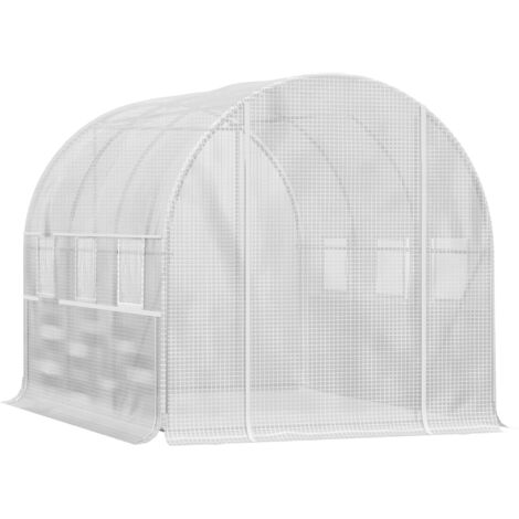 Serre de jardin Serre de jardin tunnel serre tunnel 6 m² avec 6 fenêtres porte enroulable toile PE structure en acier galvanisé blanc
