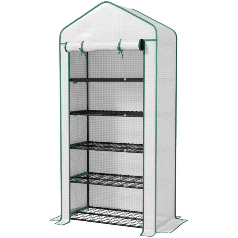 Serre de jardin Serre de jardin Serre 5 niveaux avec 1 porte enroulable, Bâche en PE Renforcée Résistante dim. 90L x 49l x 193H cm