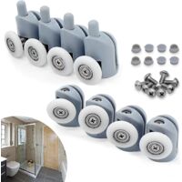 Litzee – Roulette porte coulissante 23mm – Lot de 8 galets nylon et acier inoxydable – Pour portes de douche en verre 3 à 6 mm