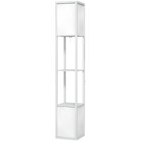 Lampadaire d'intérieur Lampadaire sur pied salon, lampe salon moderne, lampadaire avec étagères, abat-jour en tissu et double éclairage, blanc