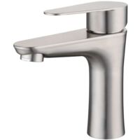 Robinet mitigeur lavabo nickel brossé – Bec droit plat – Eau chaude et froide – Installation facile pour salle de bain moderne