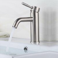 Robinet mitigeur lavabo nickel brossé – Bec courbé – Eau chaude et froide – Installation facile – Flexible de raccordement inclus