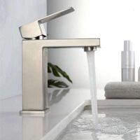 Robinet mitigeur lavabo nickel brossé – Bec droit plat – Mélange eau chaude et froide – Design moderne pour salle de bain