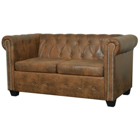 Sofá de Chesterfield 2 lugares de cuero marrón artificial