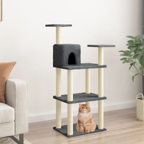 Rascador para gatos con postes de sisal gris oscuro 118,5 cm vidaXL