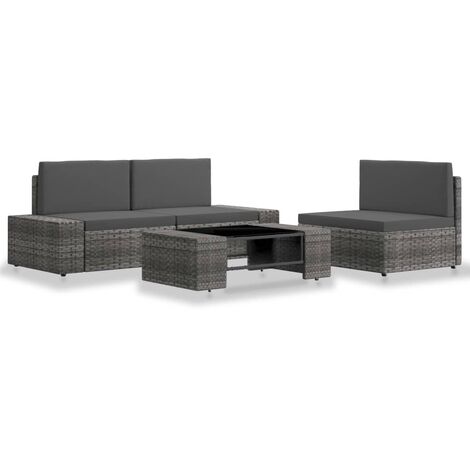 4 PCS Garden Lounge Set Pe Gray (1/5)