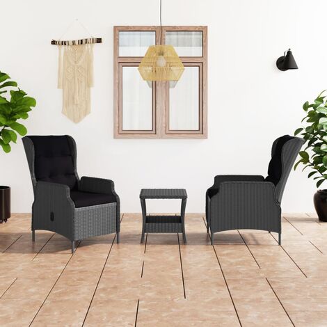 3 PCS conj. Garden Lounge con cojines de mimbre gris oscuro (1/5)