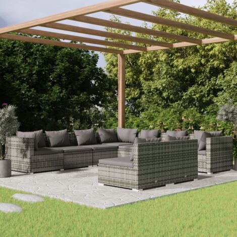 9 PCS Garden Lounge Set con cojín mimbre Pe Gray (1/5)