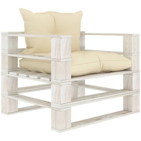 Sofá de paletas para jardín con almohadillas de madera de crema de color (1/5)