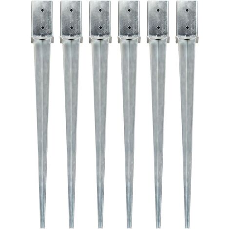 Montones de entierro de 6 pcs 8x8x91 cm de acero galvanizado de plata