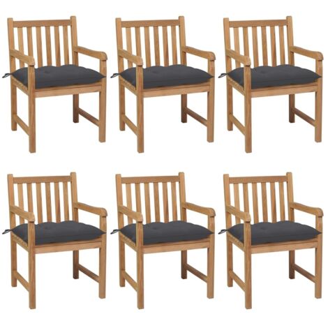 Sillas de jardín con cojines de antracita 6 PCS Massive Teak (1/5)