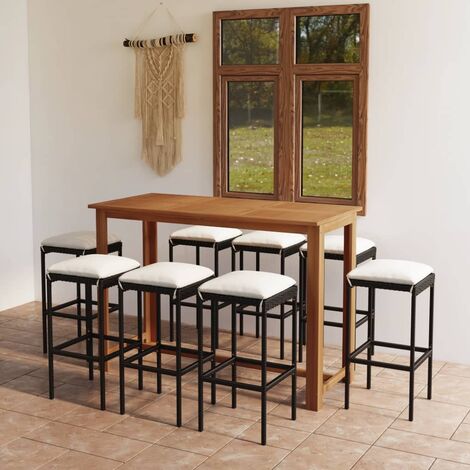 9 PCS Garden Bar Juego con cojines negros (1/5)