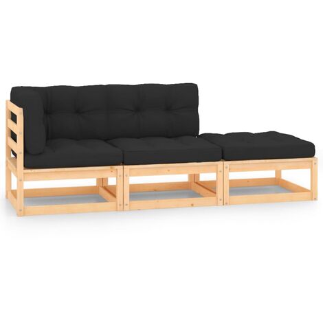 3 PCS Garden Lounge Set con cojines de pino masivos (1/5)