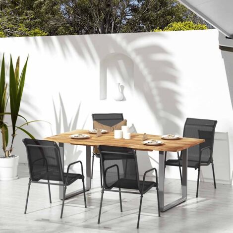 Sillas de jardín 4 pcs acero y texilene negro (1/5)