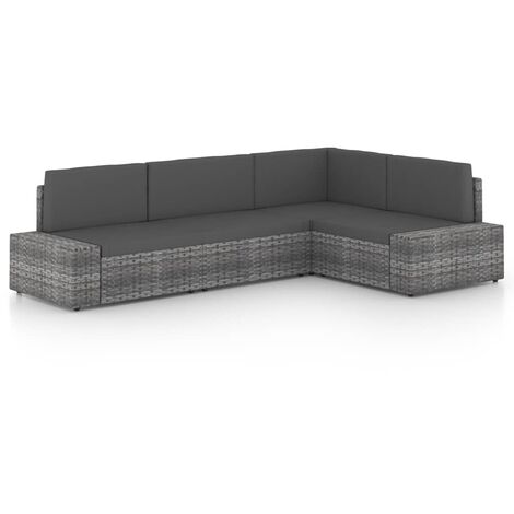 4 PCS Garden Lounge con cojines de mimbre gris (1/5)