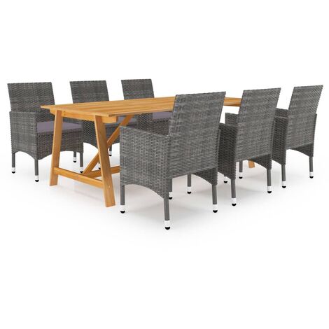 7 PCS Juego de comedor de jardín gris (1/5)