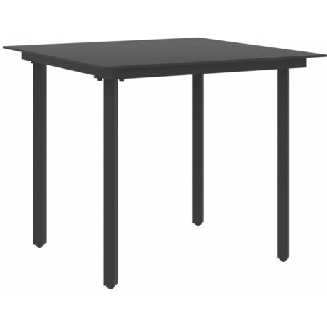 Mesa de comedor de acero y vidrio negro de 80x80x74 cm (1/4)