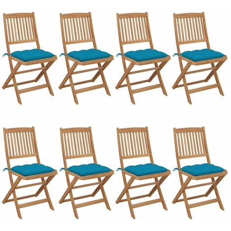 Sillas de jardín plegables 8 PC con almohadillas masivas