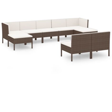 9 PCS Garden Lounge Set con cojines Wicker Pe Brown