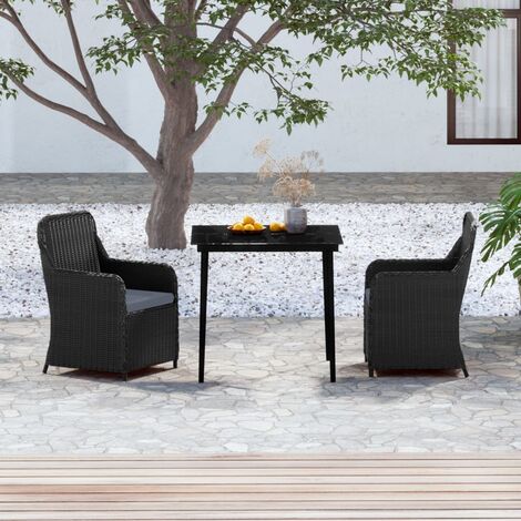 Cena de jardín de 3 pcs con cojines negros (1/5)