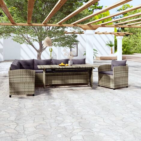 3 PCS Garden Lounge con cojines de mimbre gris (1/5)