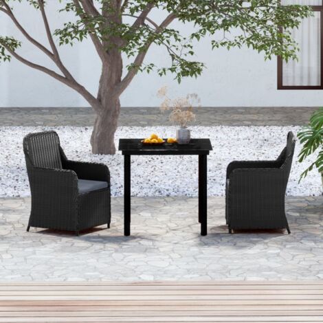 Cena de jardín de 3 pcs con cojines negros (1/5)