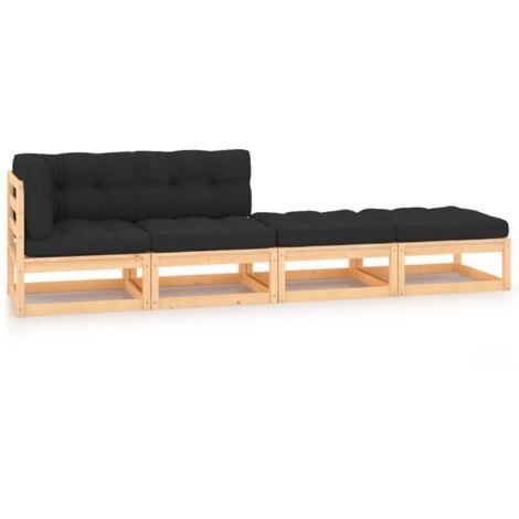 4 PCS Garden Lounge Set con cojines de pino masivos (1/5)