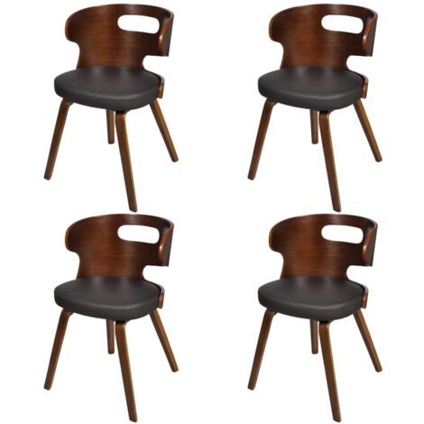 Sillas de comedor 4 piezas de madera curva de cuero artificial marrón - 228979 (1/5)