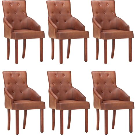 Sillas de comedor 6 pcs cuero de cabra marrón genuino (1/5)
