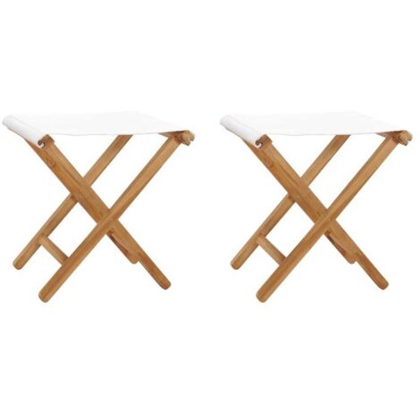 Sillas plegables 2 pcs de teca masiva y tela blanca - 221957 (1/5)