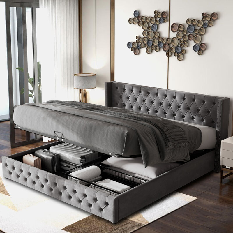 Banc de lit avec coffre de rangement en tissu écru - LAUSANNE