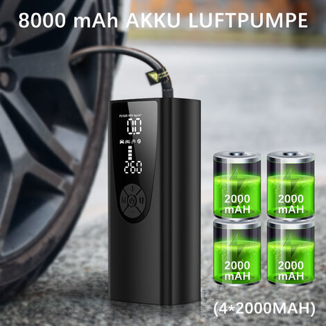 Pompe à air électrique avec batterie de 8000 mAh, 150 psi, pompe à air avec  manomètre/écran LED numérique, mini compresseur avec USB/LED pour voiture