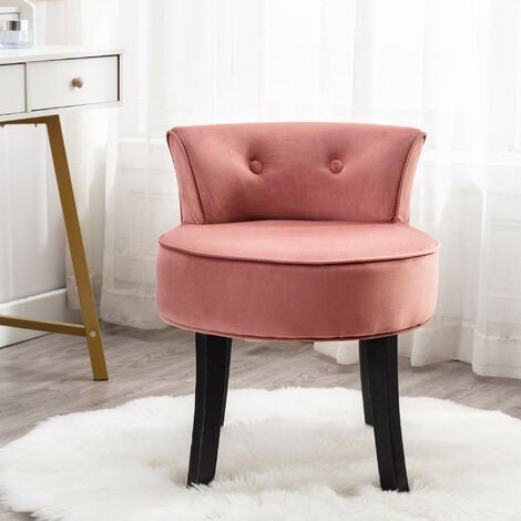 Chaise de coiffeuse - Tabouret, chaise de commode avec pieds en chêne -  avec dossier - rose