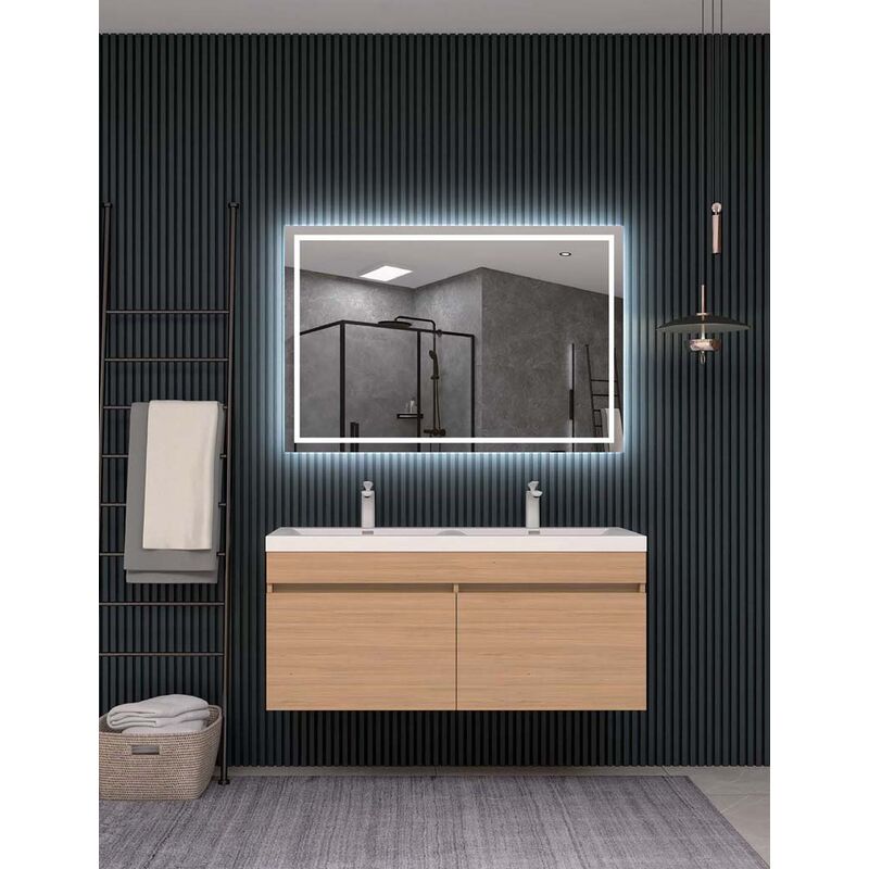 Ledimex - Espejo de baño Led cuadrado - de medida 60 x 80 cm - Iluminado  por LED con IRC >80 – Sensor antivaho – Sensor on/off - Luz fria – Modelo  HOLANDA