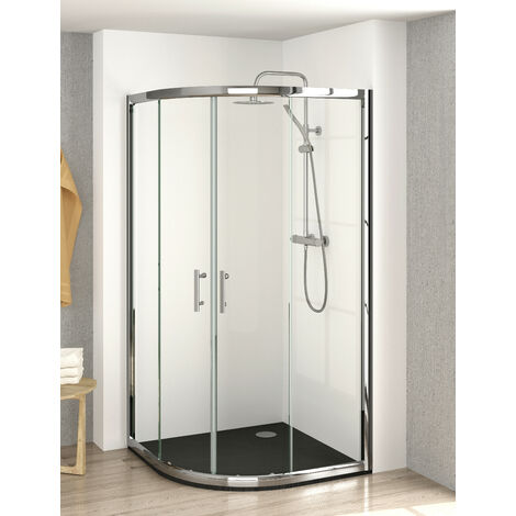 Mampara de Ducha Semicircular- 2 Hojas Fijas + 2 Puertas Correderas - Modelo Chiana Circle (90 x 90 Curva Roca))